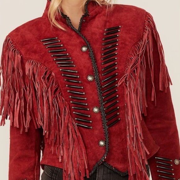 ❗️SOLD❗️NWT GENUINE SUEDE CRIPPLE CREEK JACKET WITH FRINGE AND NATIVE DETAILS - Picture 2 of 14